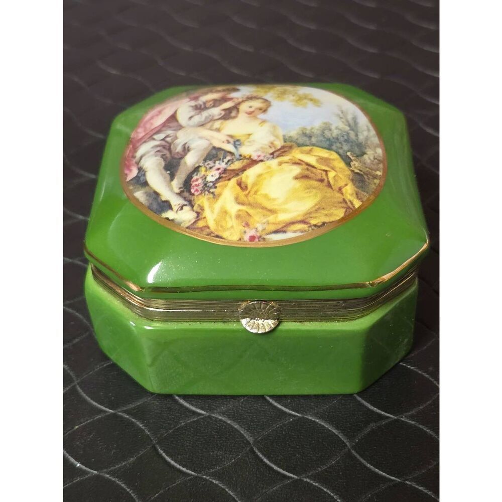 Andrea by Sadek Porcelain Square Box w/ Courting Couple Decoration